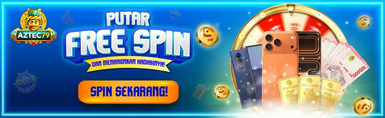 Banner promo putar free spin berhadiah di aztec79indo.com